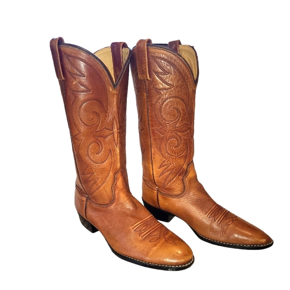 Source Unknown Shoes Vintage Cowboy Boots Brown Leather Made In